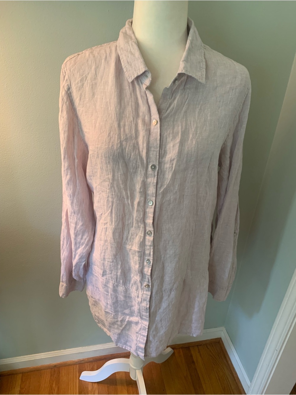Tahari Pale Lavender 100% Linen Button Shirt, L